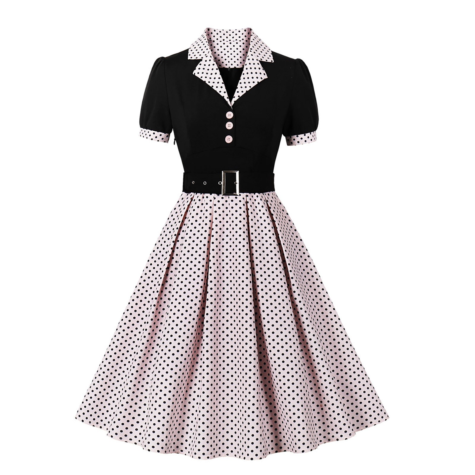 Women Vintage Cocktail Party Swing Costume 1950s Polka Dot Dress With Belt - Picture 25 of 41